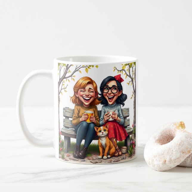 Mug Best Friends Ladies Boire Citation de café Cat Cat (Avec donut)