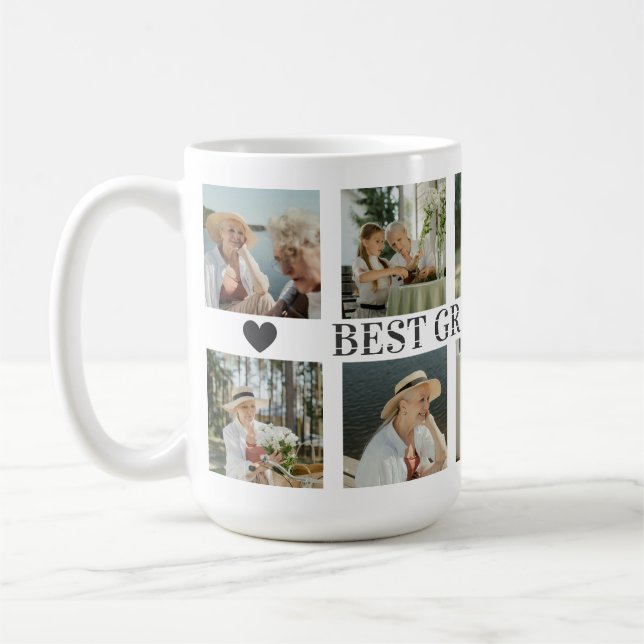Mug Best Grandma Ever Photo Collage – Gift with Hearts (Gauche)