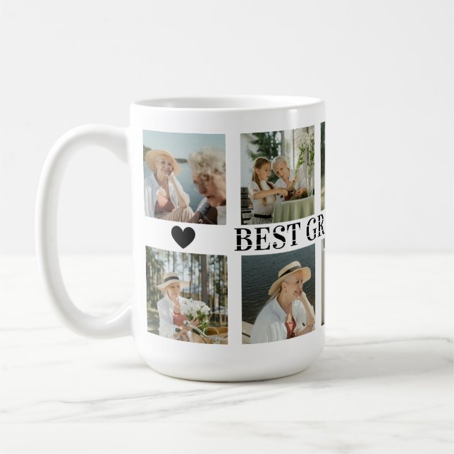 Mug Best Grandma Ever Photo Collage – Gift with Hearts (Gauche)