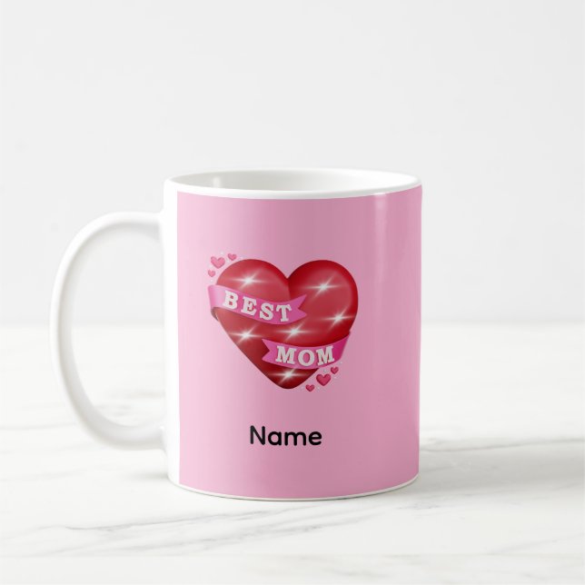 Mug Best Mom 3D Glossy Red Heart Mother's Day Gif (Gauche)