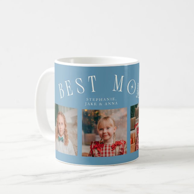 Mug Best Mom Ever 4-Photo Denim Blue Mothers Day  (Devant gauche)