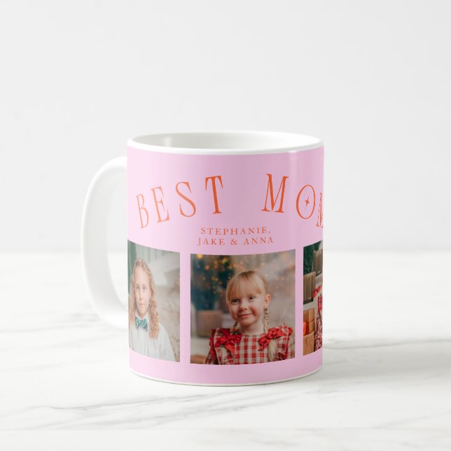 Mug Best Mom Ever 4-Photo Orange Pink Mothers Day  (Devant gauche)