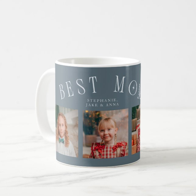 Mug Best Mom Ever 4-Photo Slate Blue Mothers Day  (Devant gauche)