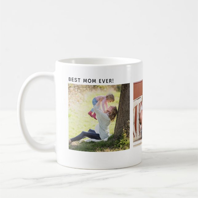 Mug Best Mom Ever, Custom Three Photo Personalized (Gauche)