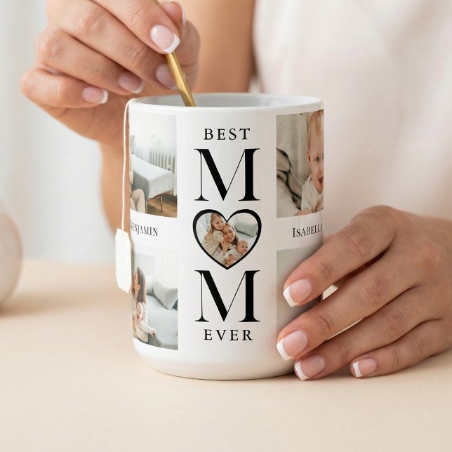 Mug Best Mom Ever Heart Personalized 5 Photo Collage (Best Mom Ever Heart Personalized 5 Photo Collage Two-Tone Coffee Mug)