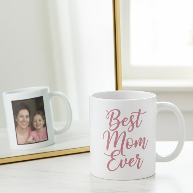 Mug Best Mom Ever Pink Script 1 Photo Keepsake (Créateur téléchargé)