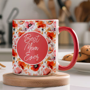 Mug Best Mom Modern Poppy Motif Photo