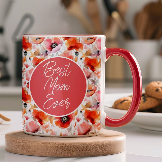 Mug Best Mom Modern Poppy Motif Photo (Stylish, and made just for her, this mug brings a daily dose of love and smiles right to Mom.)
