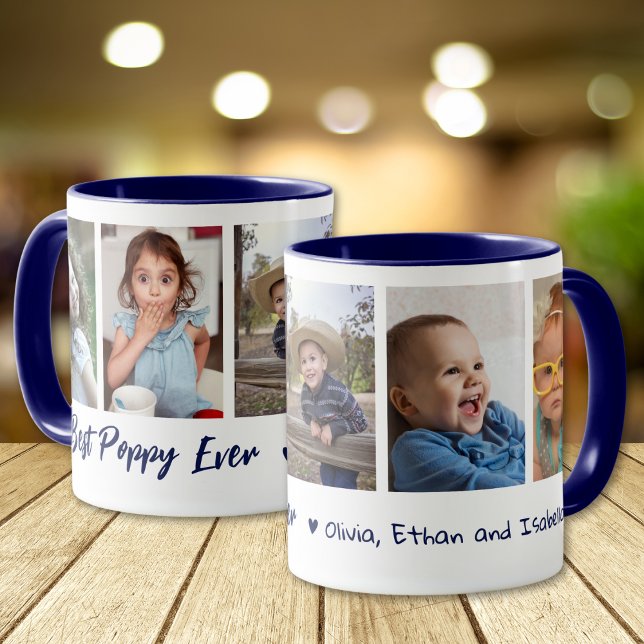 Mug Best Poppy Ever Grandchildren 5 Photo Collage Blue (Créateur téléchargé)