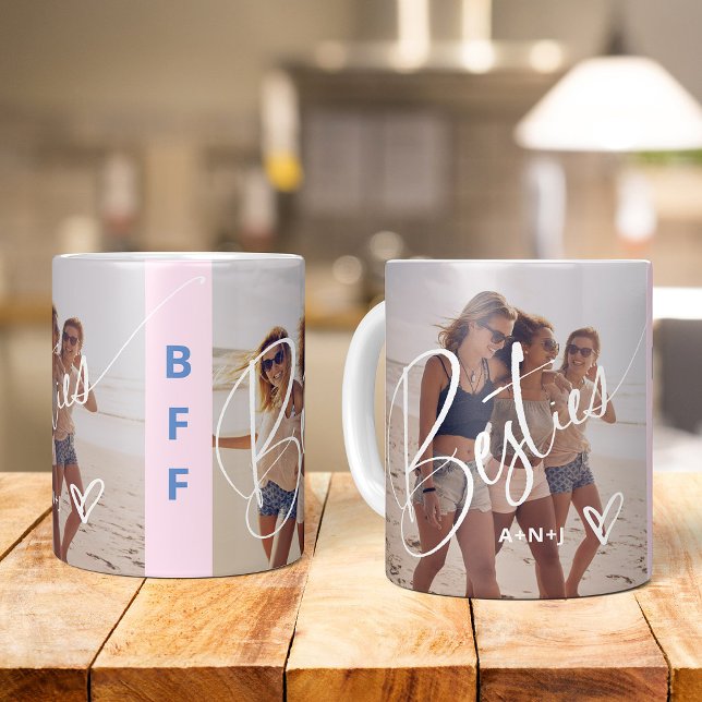Mug Bestés dans le script tendance | Deux photos avec  (A stylish and trendy mug with photos for your bestie)