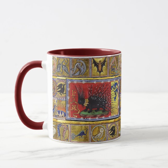 Mug BESTIAIRE MÉDIÉVAL, ROI HÉRISSON NOIR et ANIMAUX  (Gauche)