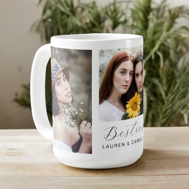 Mug Besties Amitié 3 Modèles photo (Personalize with 3 selected pohotos and your names.)