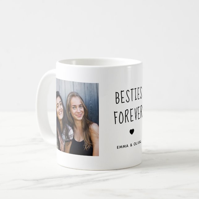 Mug Besties Forever | Two Photo Handwritten Text (Devant gauche)