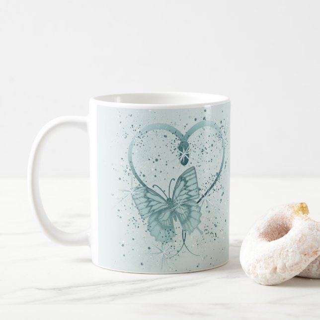 Mug Beurre, coeur et peinture en Turquoise (Avec donut)