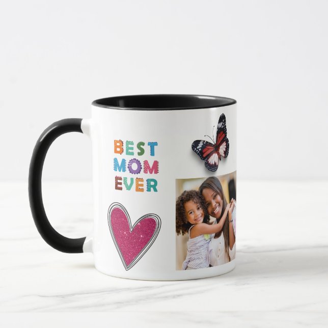 Mug Beurre de coeur mignon Meilleure maman Jamais Phot (Gauche)