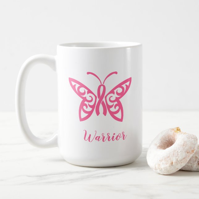 Mug Beurre rose Bouton Beurre Cancer du sein Guerrier (Avec donut)