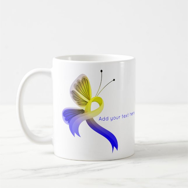 Mug Beurre ruban de sensibilisation bleu et jaune (Gauche)