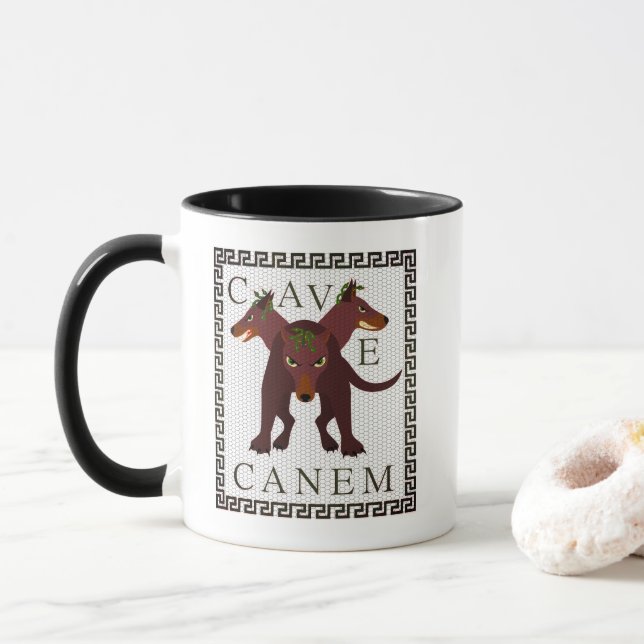 Mug Beware of Dog "Cave Canem" Greco-Roman Image (Avec donut)