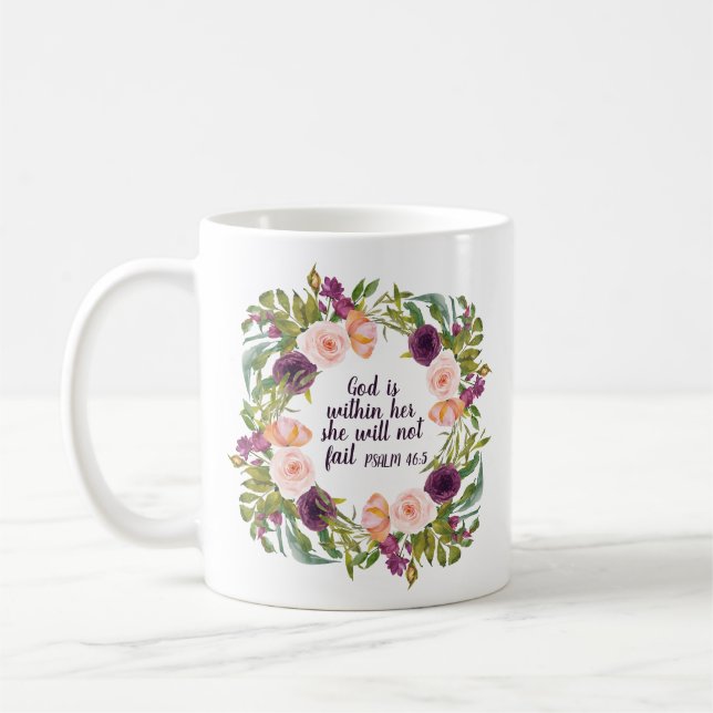 Mug Bible Verse Chrétien Floral Rose Violet (Gauche)