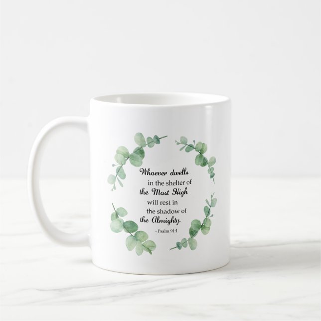 Mug Bible Verse psaume 91 Eucalyptus Wreath Christian (Gauche)