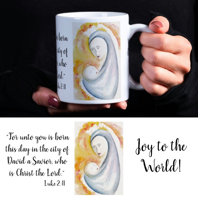 Mug Bible Verset Madonna et l'enfant Aquarelle Noël (Créateur téléchargé)