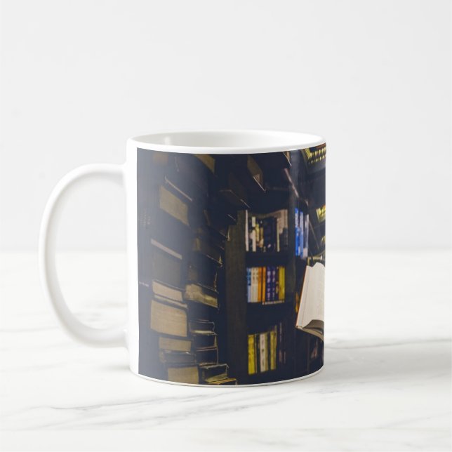 Mug Bibliothèque Livres étagères Ouvrir livre Lire (Gauche)