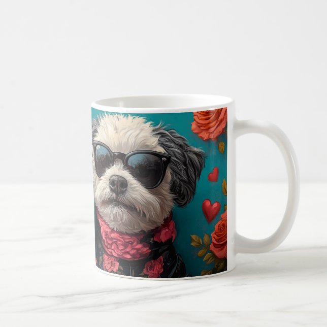 Mug Bichon Frise avec coeur Roses Saint-Valentin (Droite)