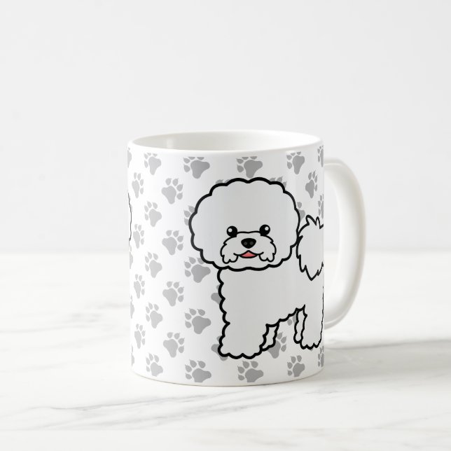Mug Bichon Frise Chien de Dessin Animé Mignon & Pattes (Devant droit)