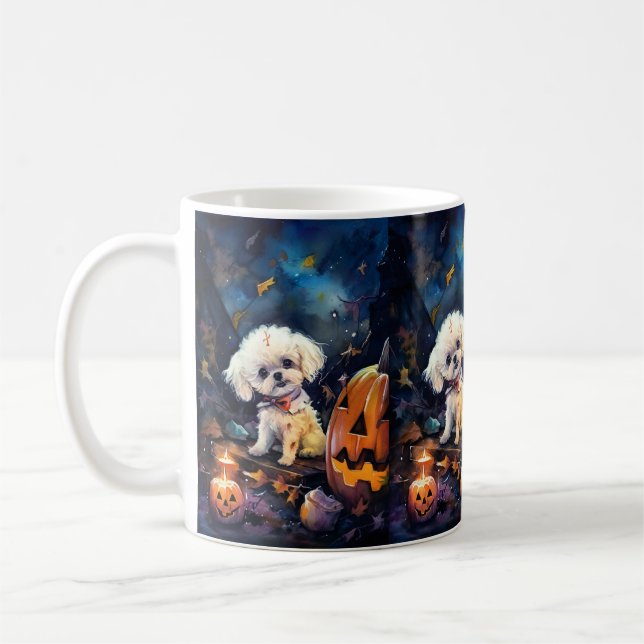 Mug Bichon frisé d'Halloween avec des citrouilles effr (Gauche)