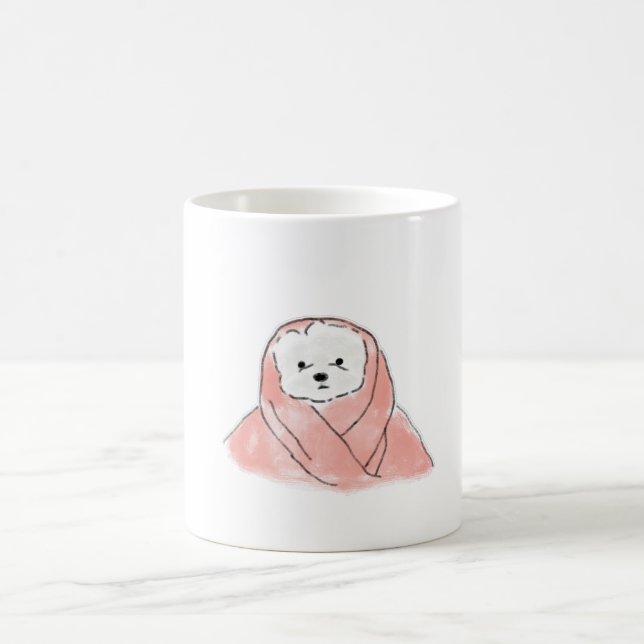 Mug Bichon Frise mignon enveloppé dans une couverture  (Centre)