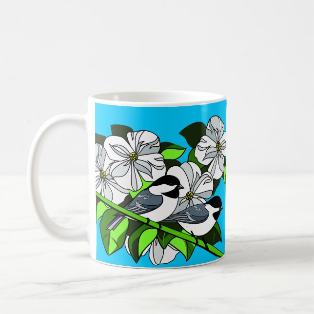 Mug Bickadee Parmi Les Fleurs De Dogwood (Gauche)