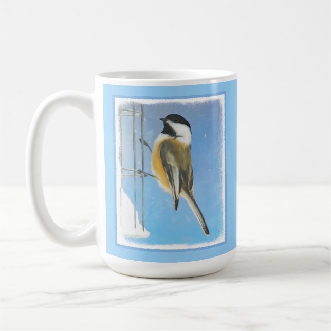 Mug Bickadee sur la peinture d'alimentation - Oiseaux  (Gauche)