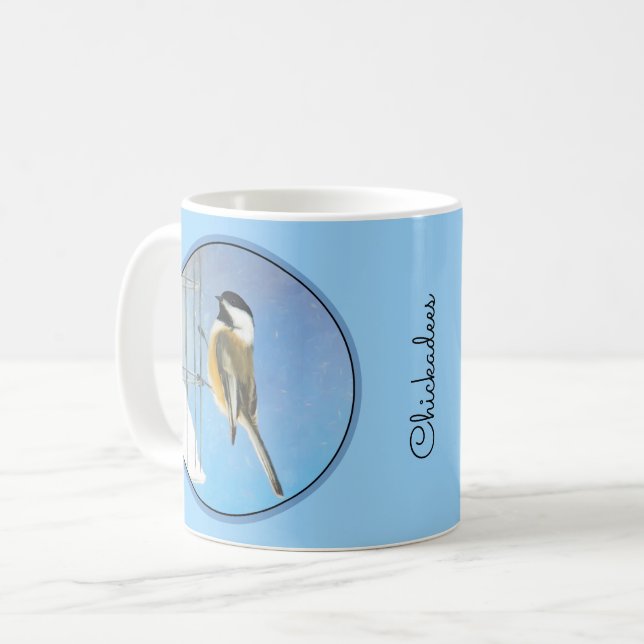 Mug Bickadee sur la peinture d'alimentation - Oiseaux  (Devant gauche)