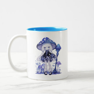Mug bicolore à la fée champignon bleu mignon