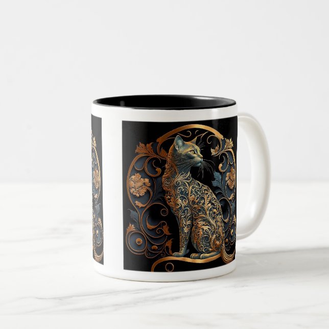 Mug bicolore Chat Art Nouveau, 11 oz (Devant droit)
