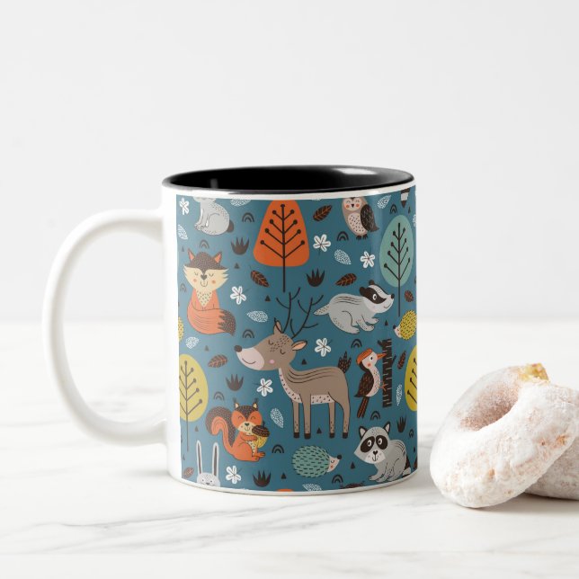 Mug bicolore d'animaux forestiers (Avec donut)
