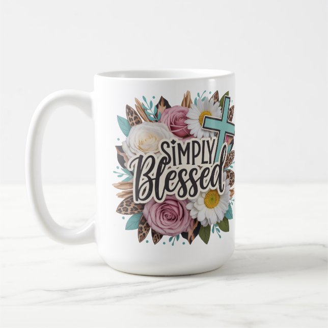 Mug Bienheureuse Croix Chrétienne Florale (Gauche)