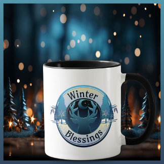 Mug Bienheureux hivernaux Cerfs et Lune Badge