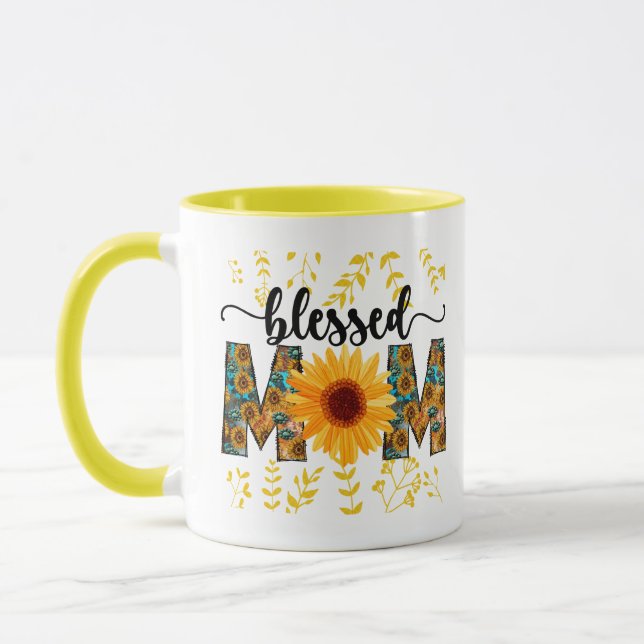 Mug Bienheureux maman tournesol à deux tons (Gauche)