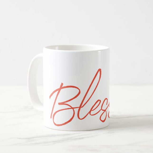 Mug Bienheureux Texte de foi Orange Blanc Thankful Gra (Devant gauche)