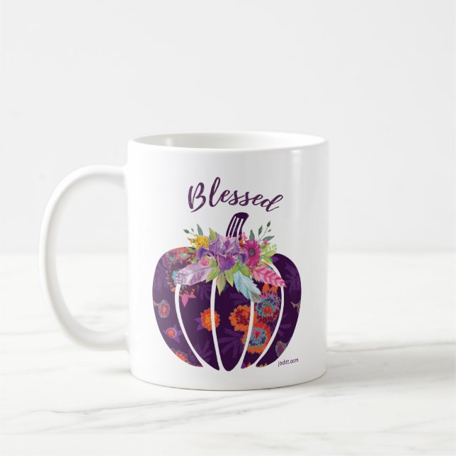 Mug Bienheureux Violet Floral Citrouille Automne Fleur (Gauche)