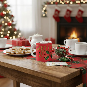 Mug Bienvenue invité de noël houx
