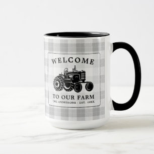 Mug Bienvenue Nom de famille Ferme Tracteur blanc Plai