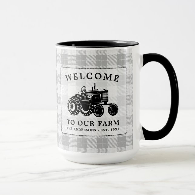 Mug Bienvenue Nom de famille Ferme Tracteur blanc Plai (Droite)
