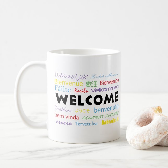 Mug Bienvenue Plusieurs Langues Blanc Coloré (Avec donut)