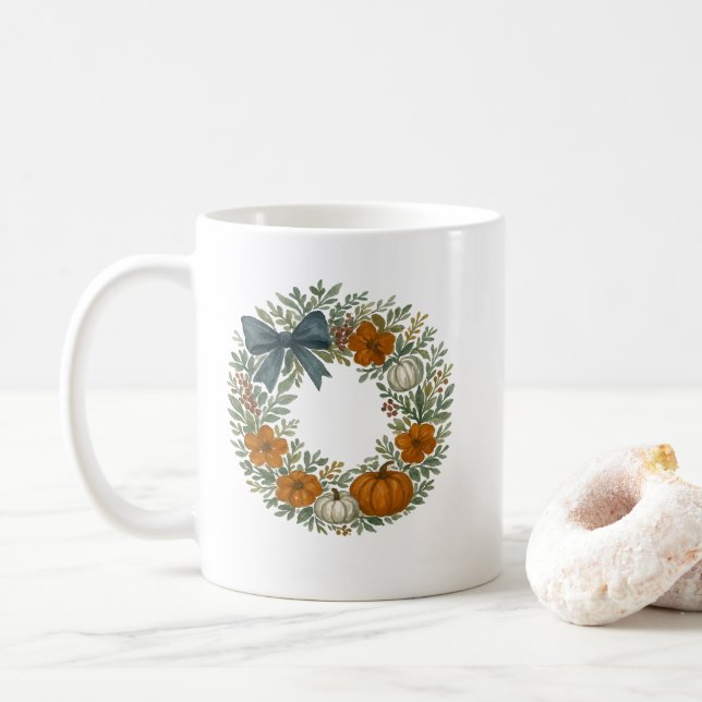 Mug Bienvenue Wreath Automne Citrouille bleu (Avec donut)