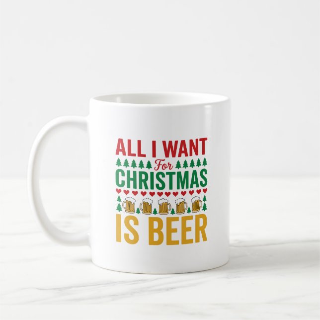 Mug Bières de Noël Dessin de fête drôle de boisson (Gauche)