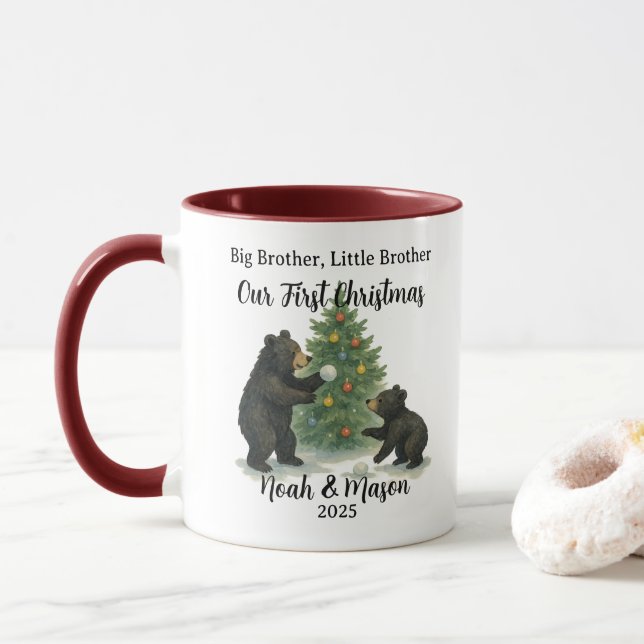 Mug Big Brother Little Brother Bear Custom Christmas (Avec donut)