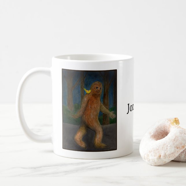 Mug Bigfoot avec un petit oiseau jaune nom personnalis (Avec donut)