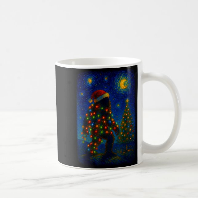 Mug Bigfoot Christmas Sasquatch Santa Hat Starry Night (Droite)